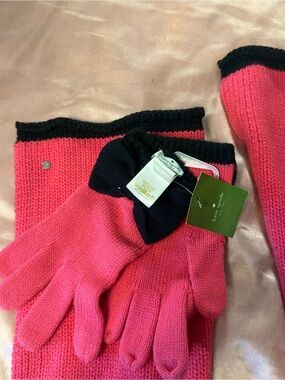 kate spade Hot Pink and Black Knit Glove & Scarf Set